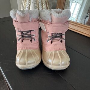 Pink and Tan Winter Boots